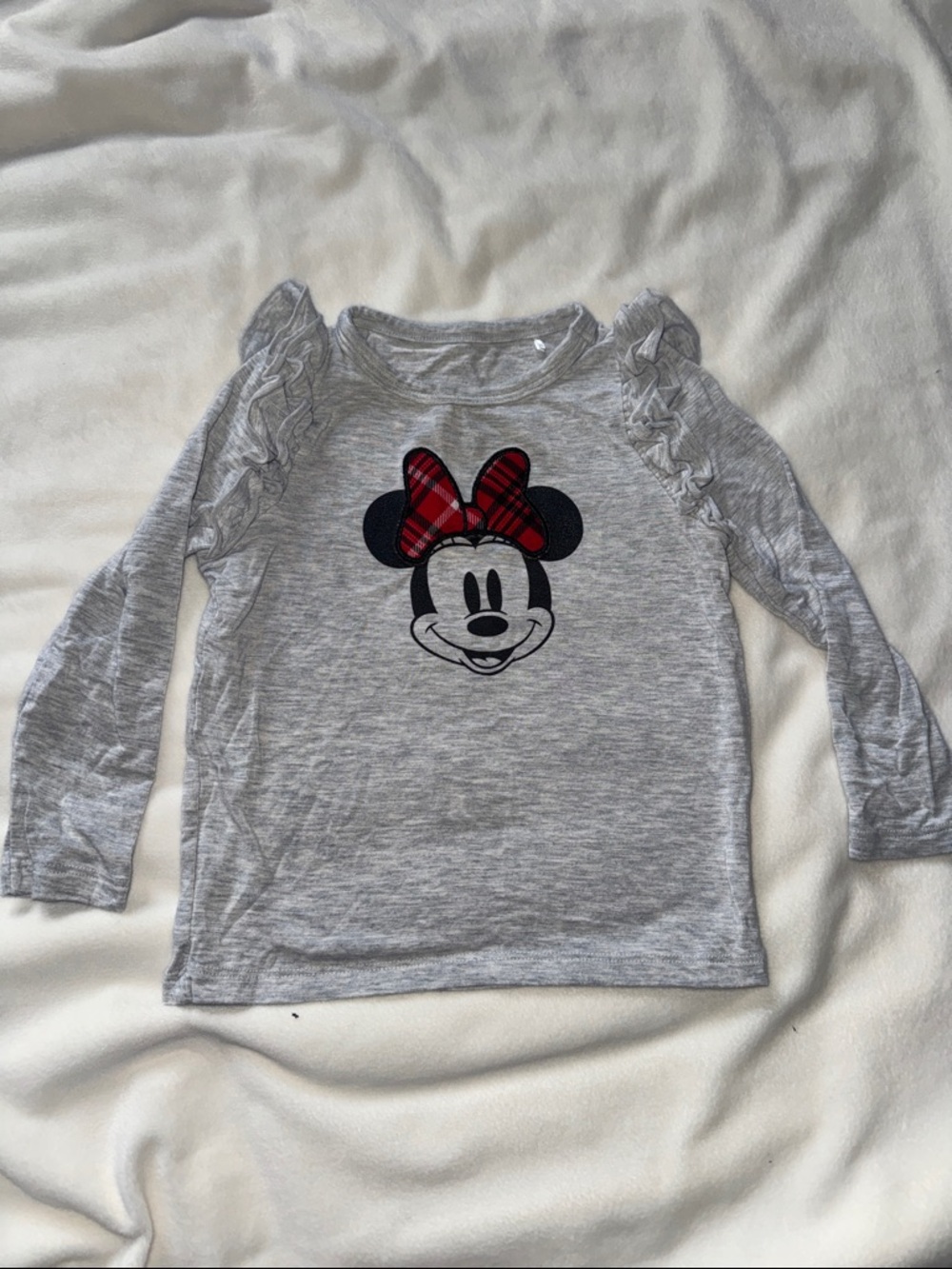 Little Sleepies Play Minnie Mouse Gray Long-Sleeve Ruffle Top - Red Bow